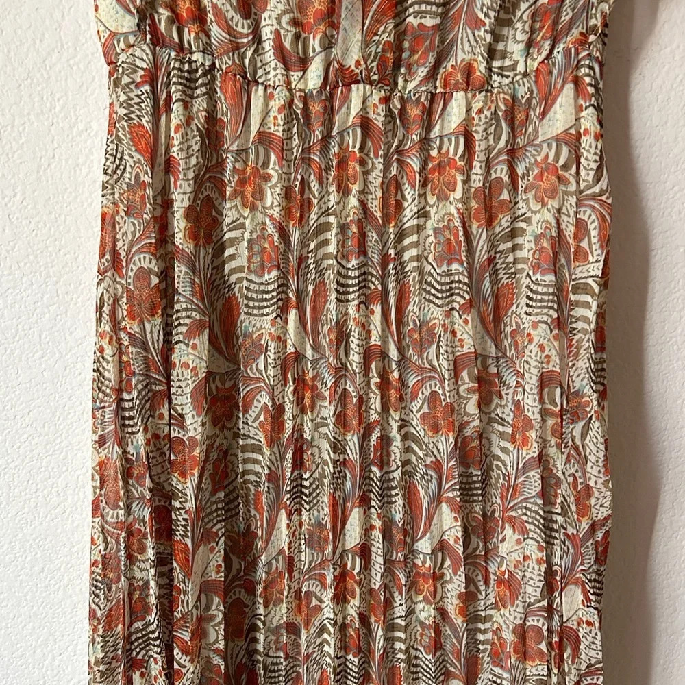 TheKorner Floral Midi Dress fully lined color rust size S vneck cap sleeve - Picture 10 of 10